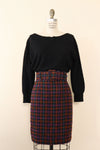 Nubby Plaid Belted Pencil Skirt M