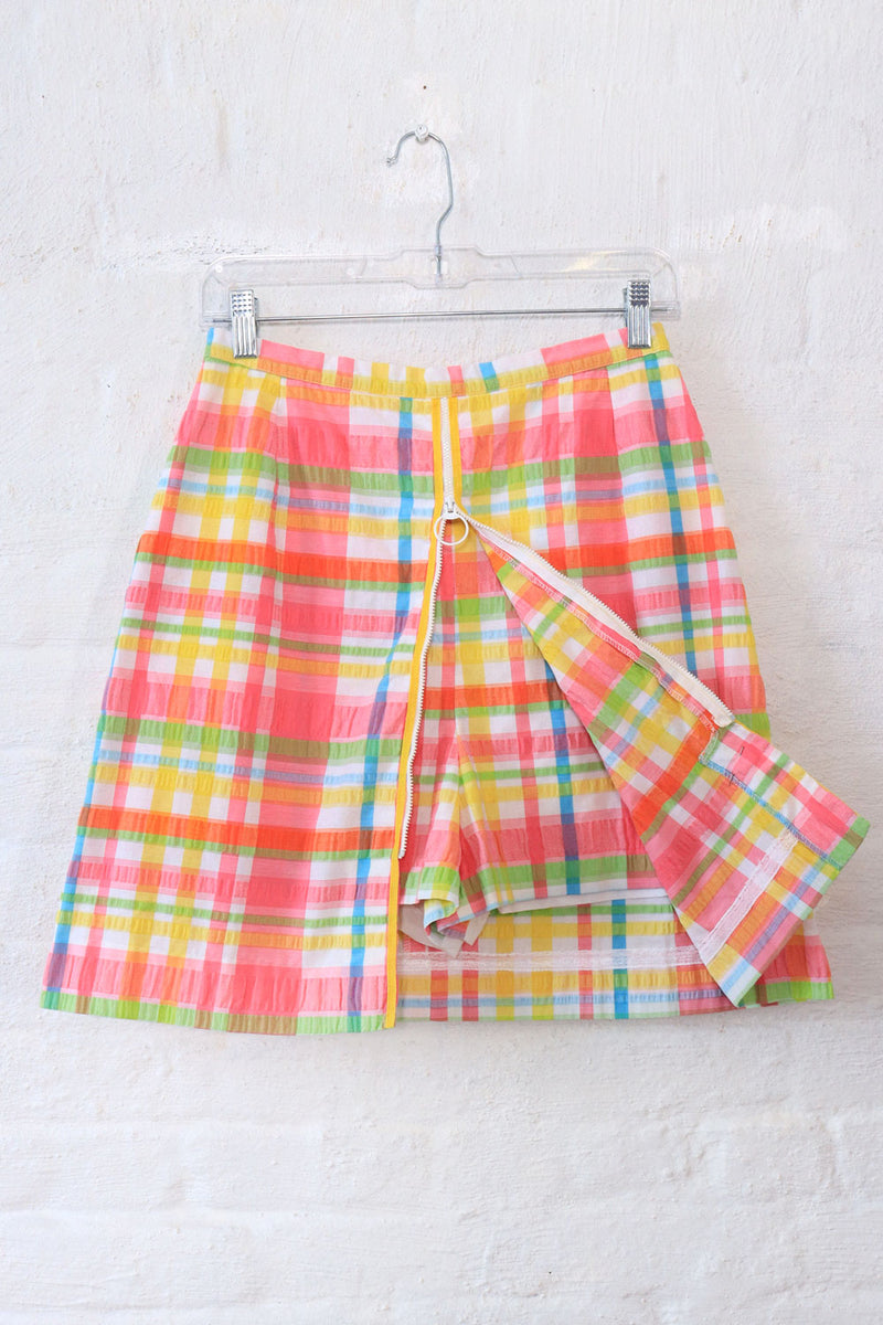 Highlighter Plaid Zipper Skort S/M