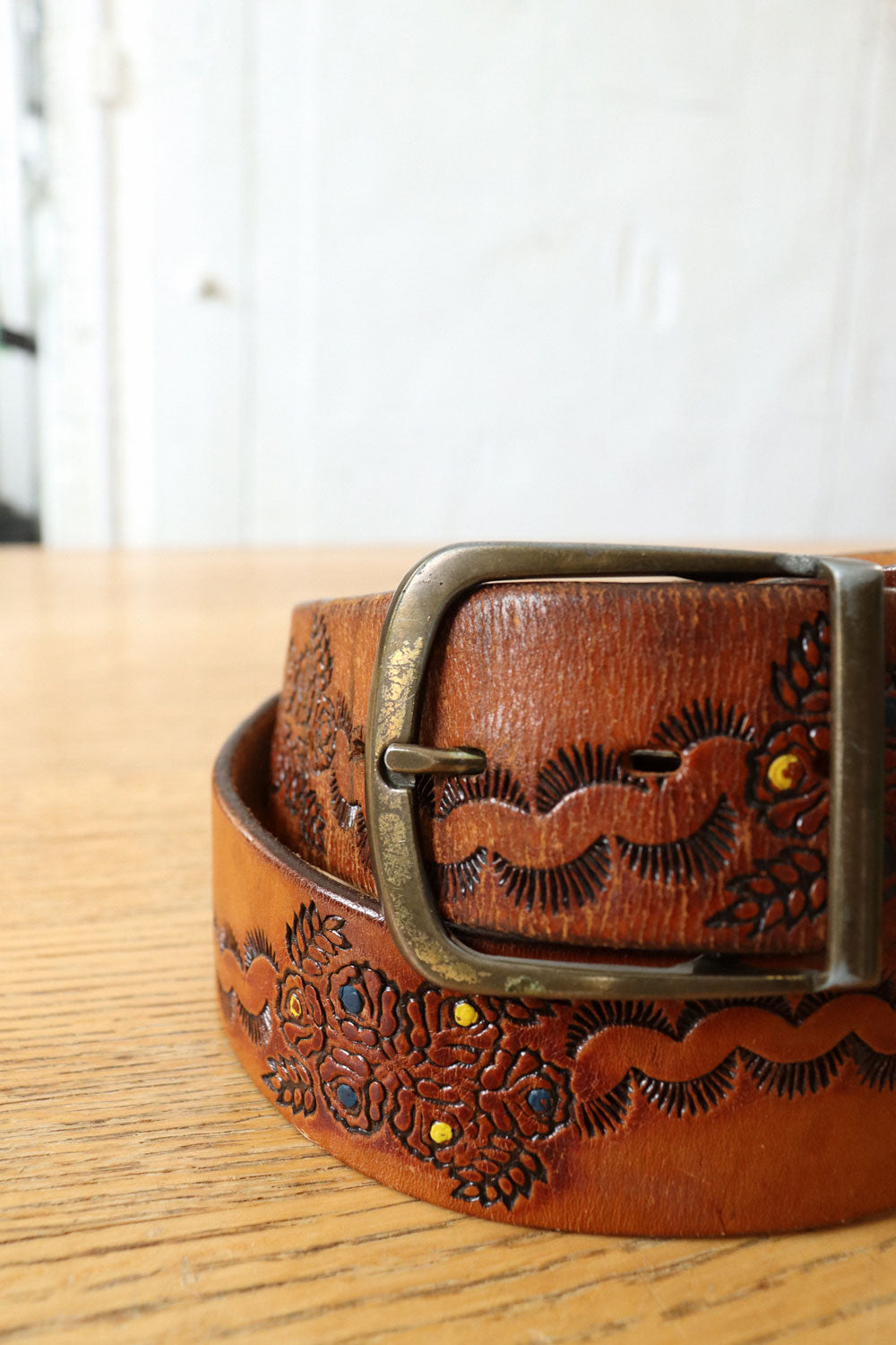 Hand Tooled Bouquet Leather Belt
