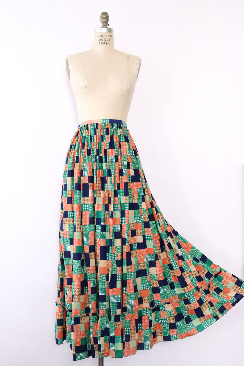 Pastel Patchwork Prairie Skirt L