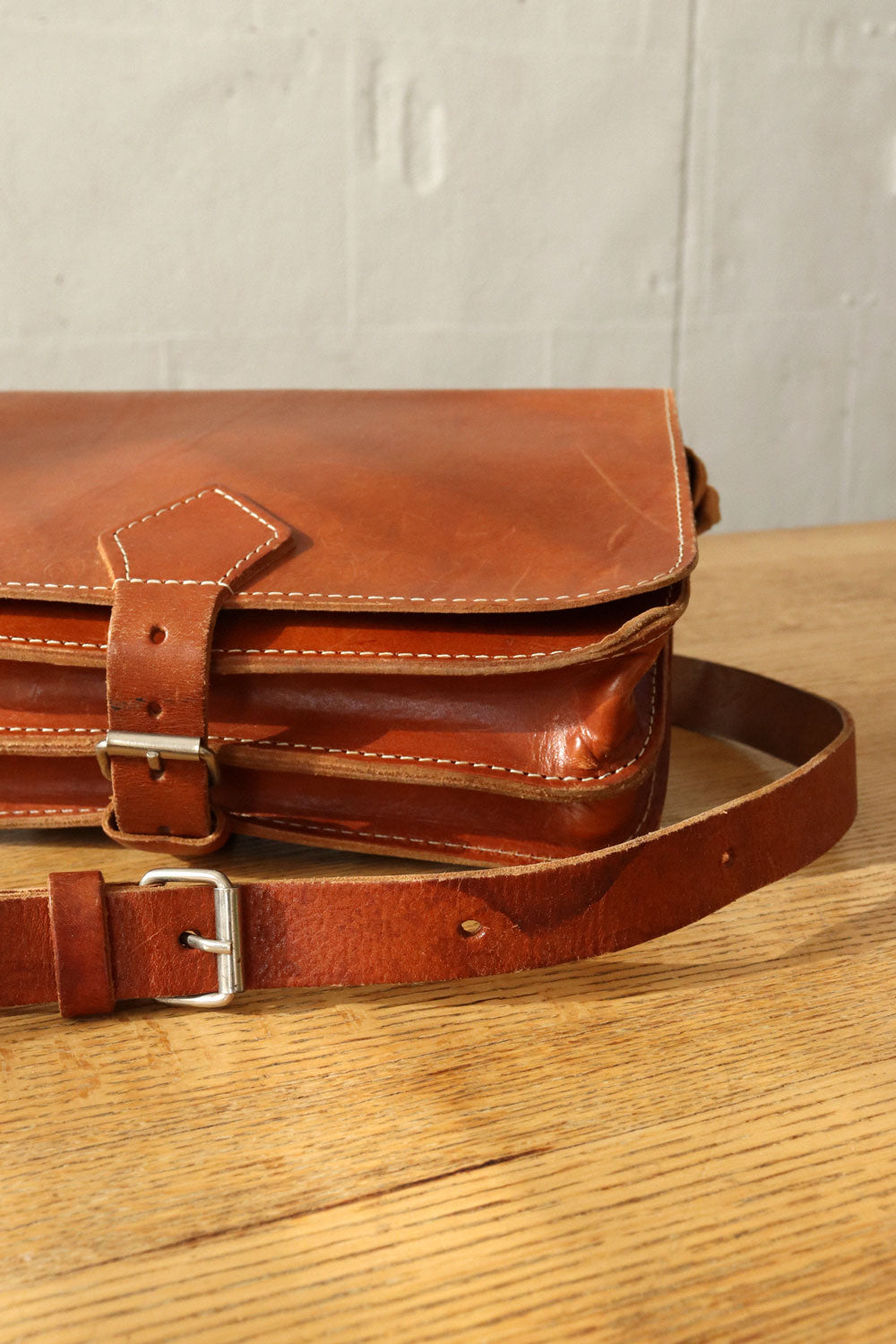 Chestnut Leather Structured Satchel