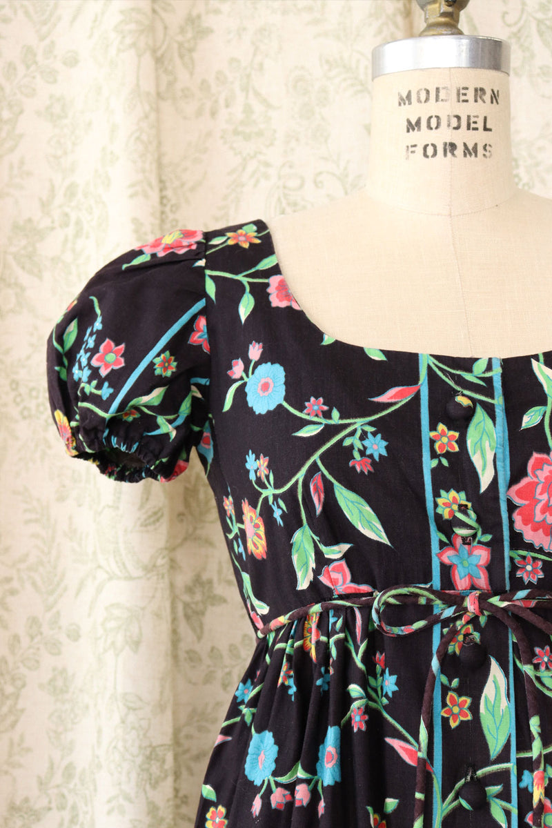 Bonwit Teller Cotton Wallpaper Floral Dress S-S/M
