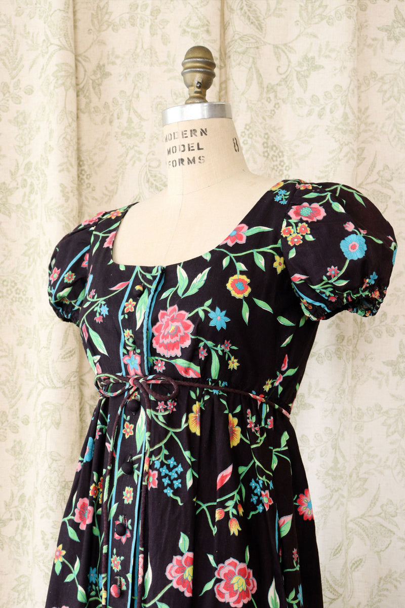 Bonwit Teller Cotton Wallpaper Floral Dress S-S/M