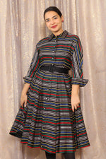 1950s Licorice Striped Shirtdress M/L