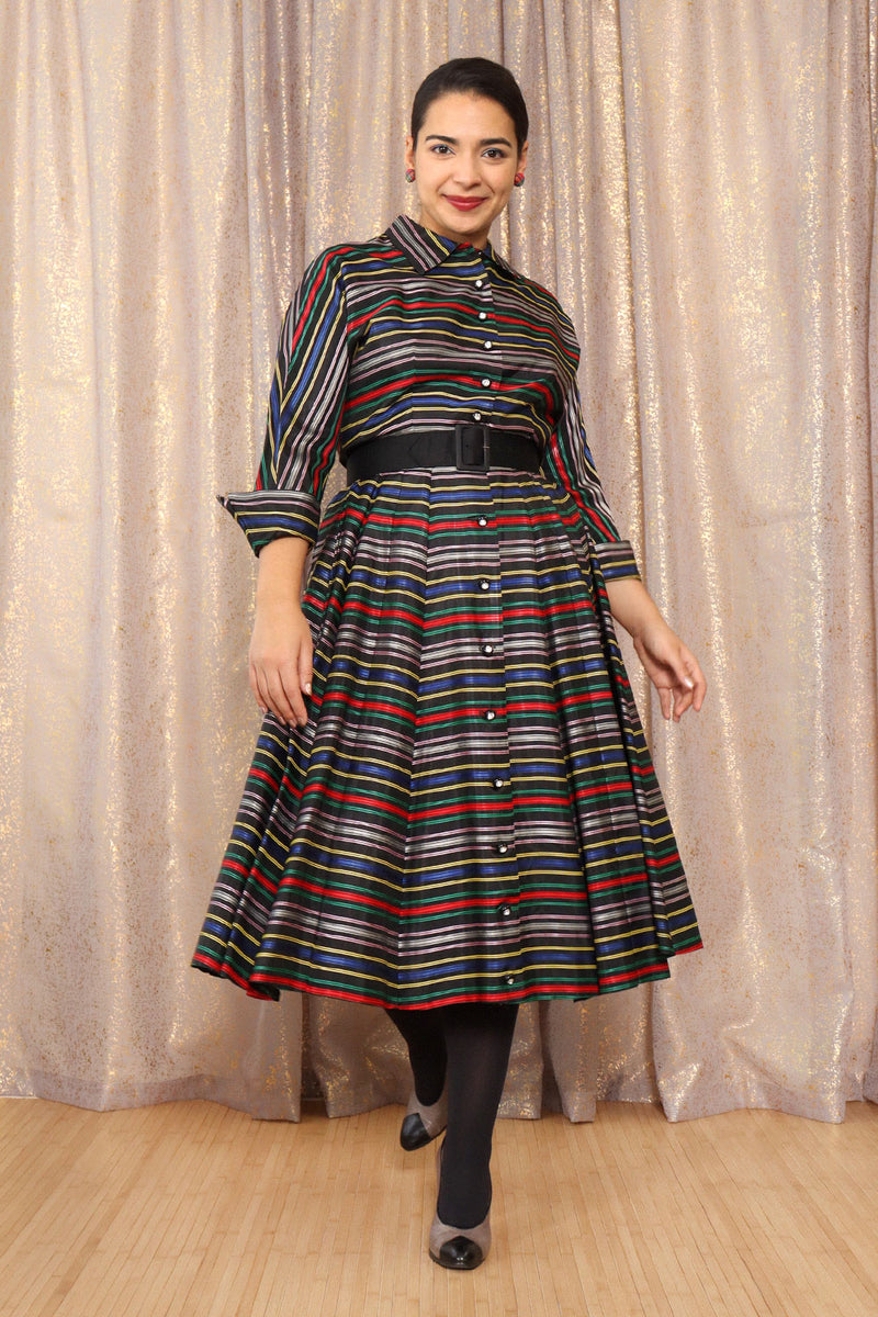 1950s Licorice Striped Shirtdress M/L