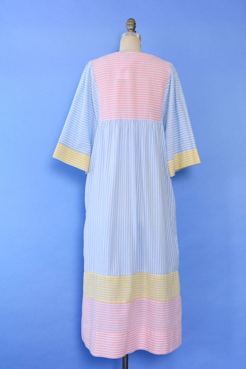 Candy Stripe Seersucker Caftan M-XL