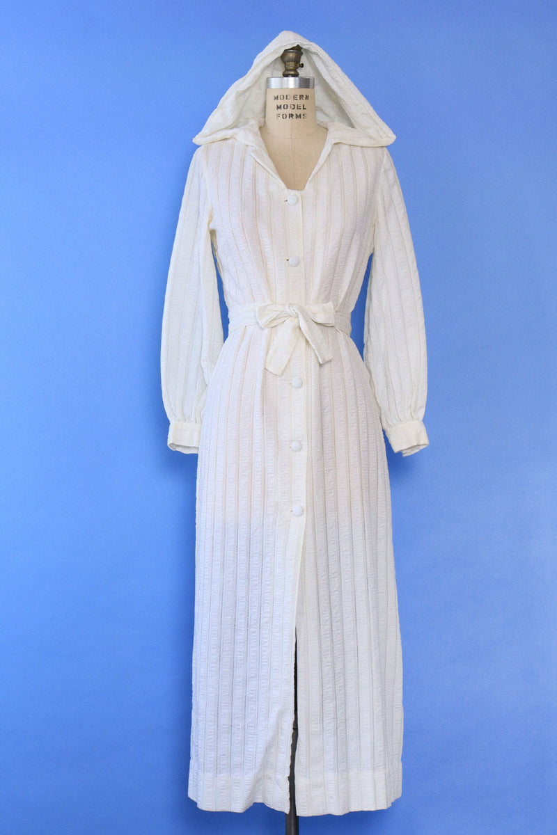 Ivory Gauze Hooded Caftan S/M