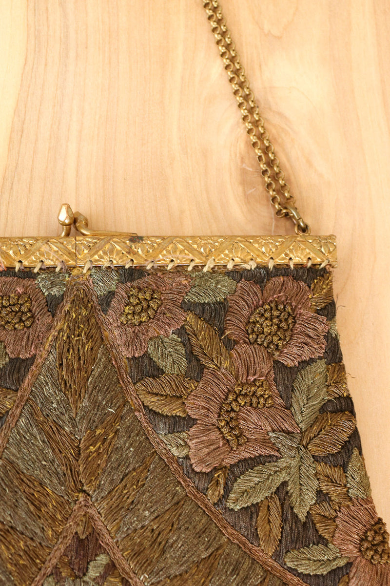 Moody Antiqued Floral Embroidered Handbag