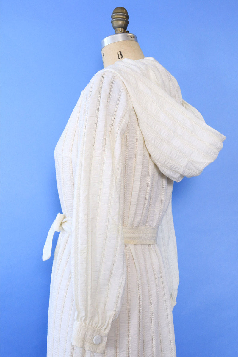 Ivory Gauze Hooded Caftan S/M