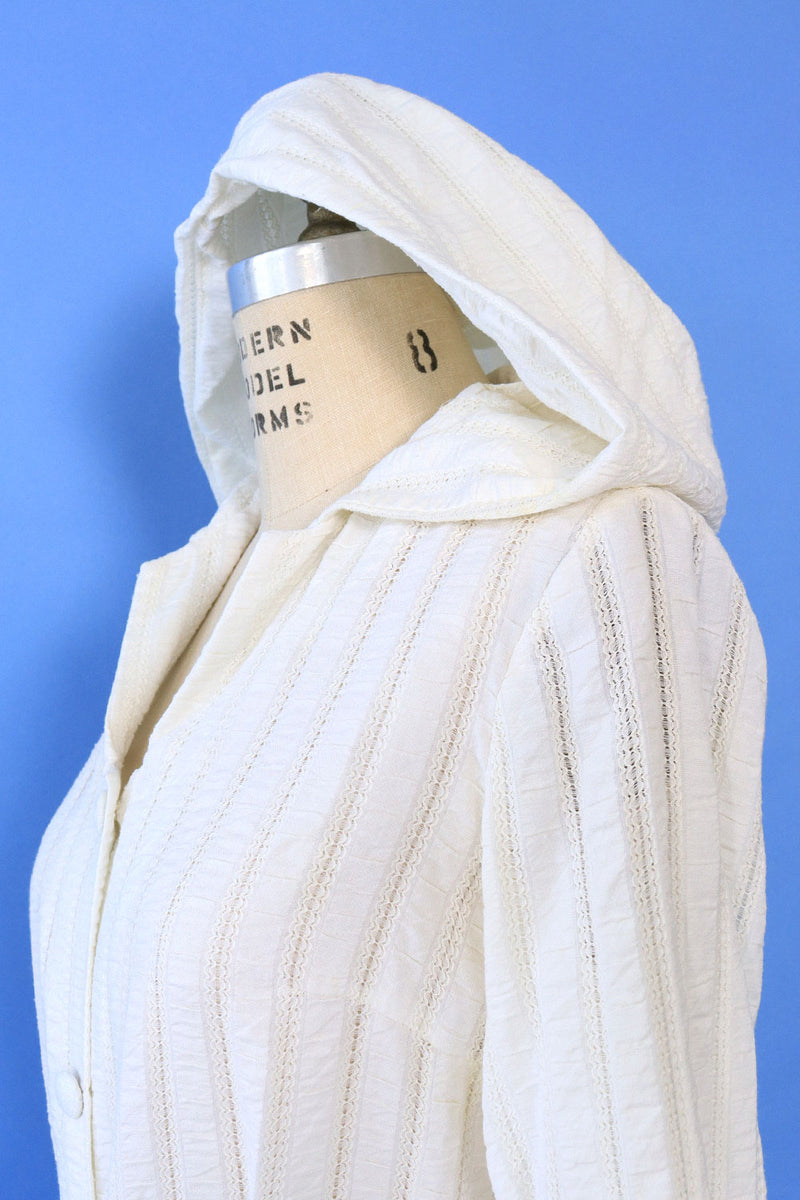 Ivory Gauze Hooded Caftan S/M