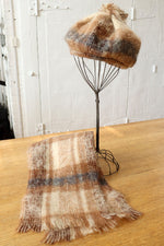 Donegal Mohair Latte Plaid Cap & Scarf Set