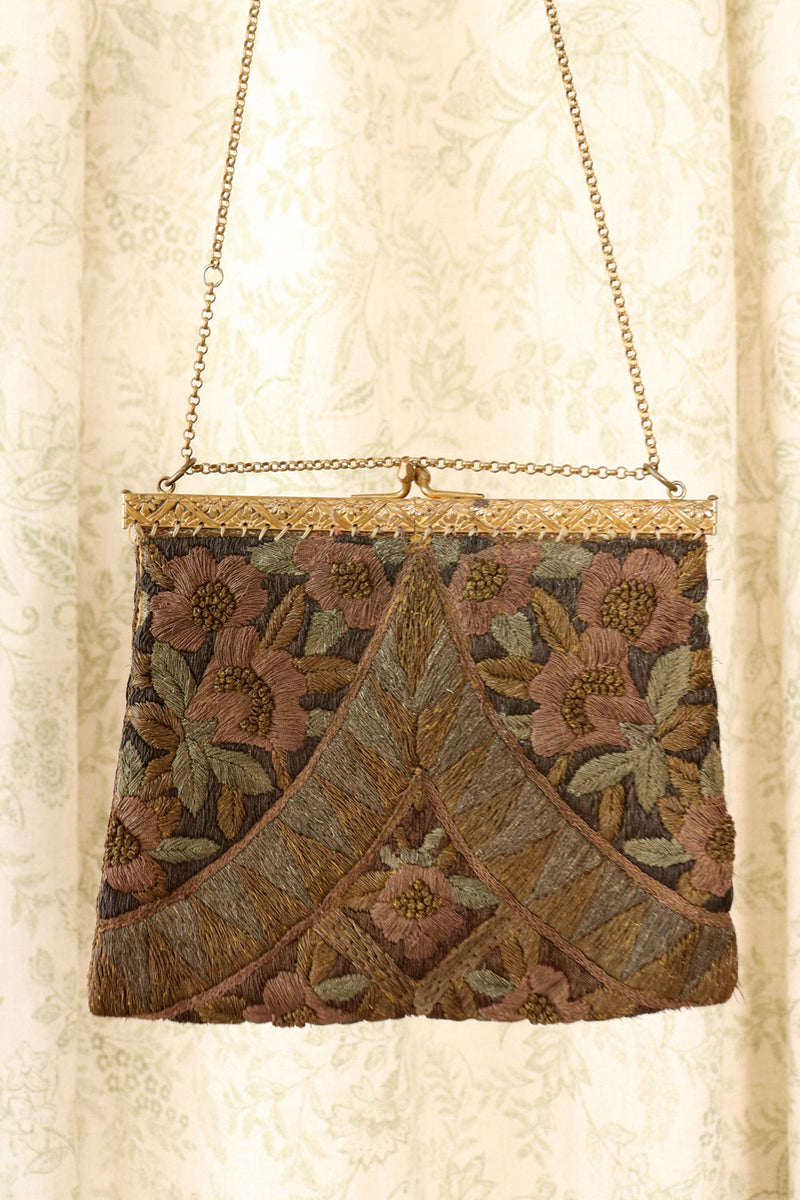 Moody Antiqued Floral Embroidered Handbag