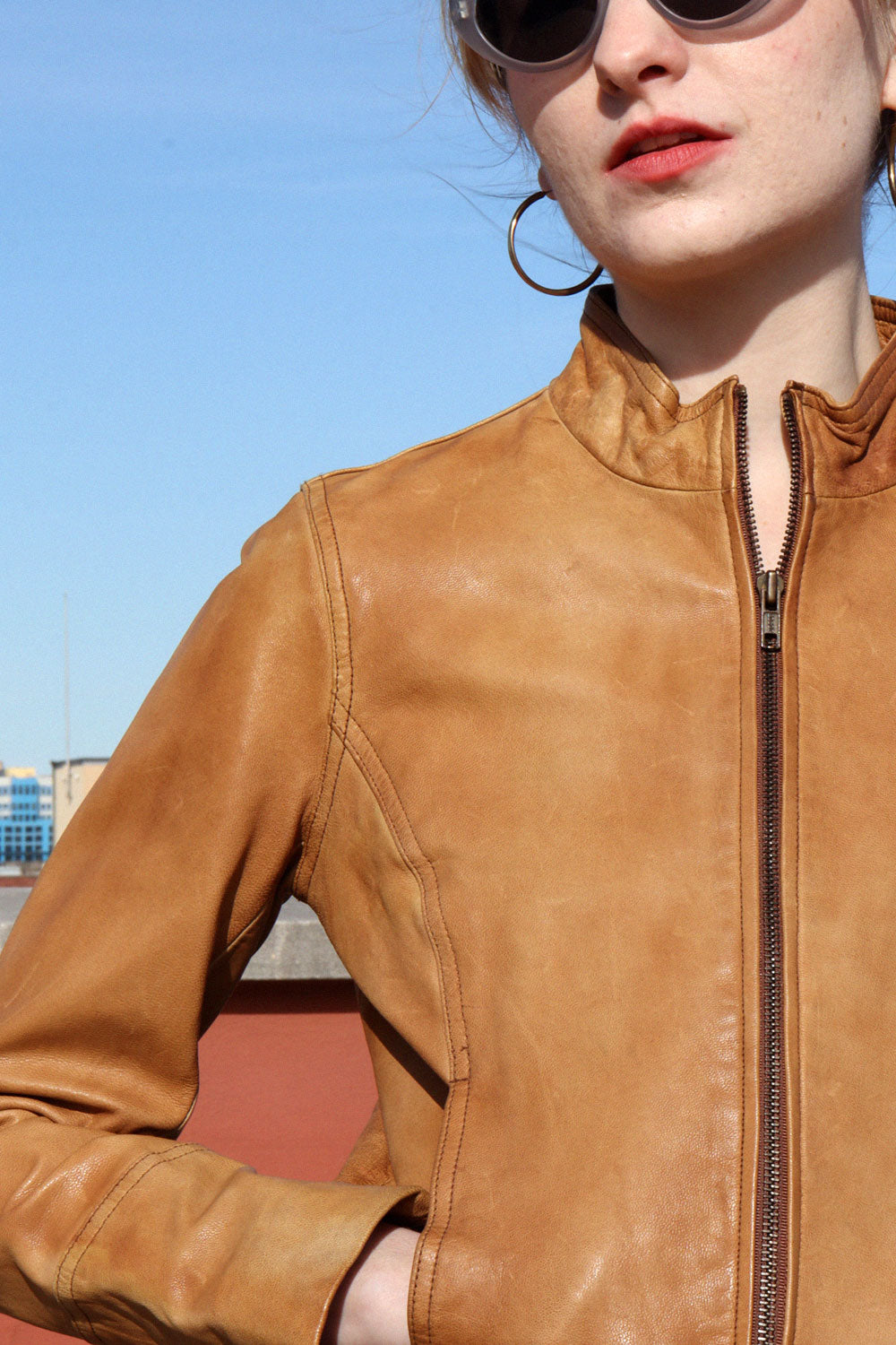 Caramel Leather Moto Jacket XS