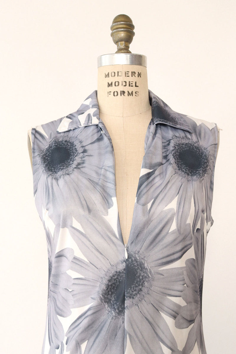 Monochrome Sunflower Print Dress M