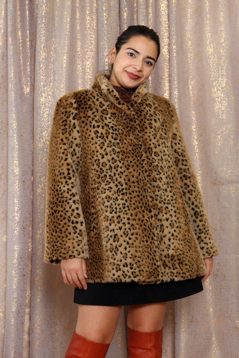 Plush Leopard Faux Fur Coat M/L