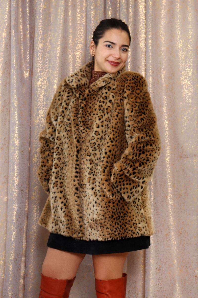 Plush leopard coat cheap