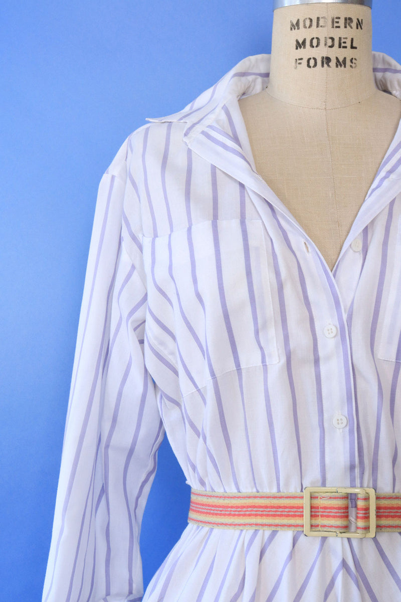 Lavender Prep Stripe Shirt Dress S/M
