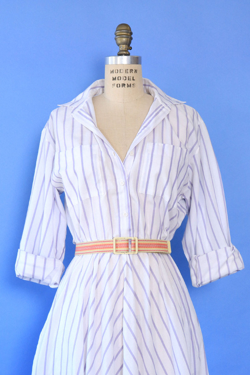Lavender Prep Stripe Shirt Dress S/M