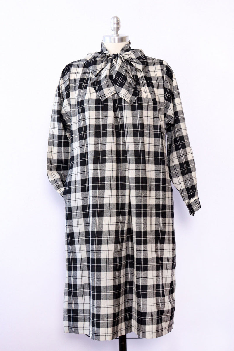 French Monochrome Check Tie Dress S