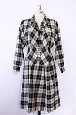 French Monochrome Check Tie Dress S