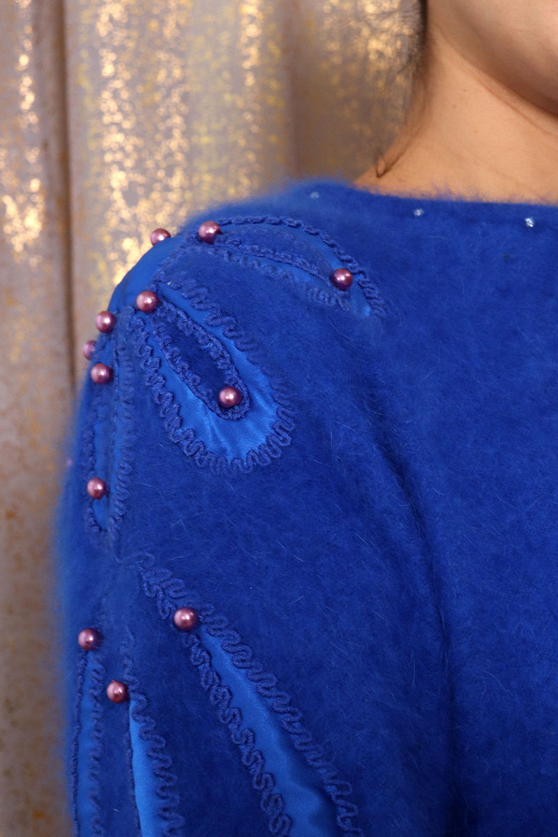 Cobalt Embellished Angora Sweater M/L