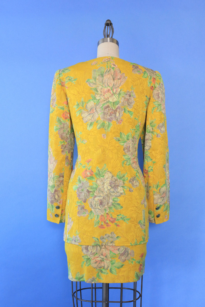 Ungaro Daffodil Brocade Mini Skirt Suit S/M