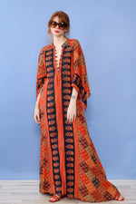 Kaiser Block Print Sweeping Cotton Caftan XS-M/L