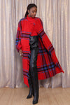 Ruby Plaid Fringed Blanket Coat S-L