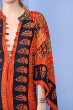 Kaiser Block Print Sweeping Cotton Caftan XS-M/L