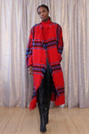 Ruby Plaid Fringed Blanket Coat S-L