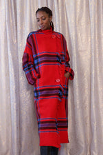Ruby Plaid Fringed Blanket Coat S-L