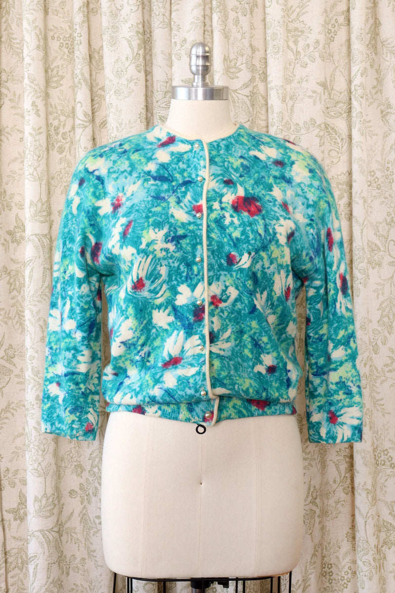 Darlene Angora Floral Cardigan M