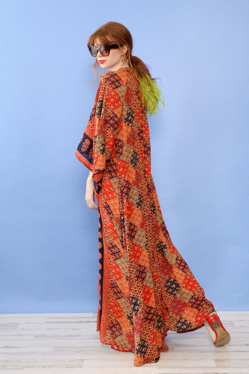Kaiser Block Print Sweeping Cotton Caftan XS-M/L