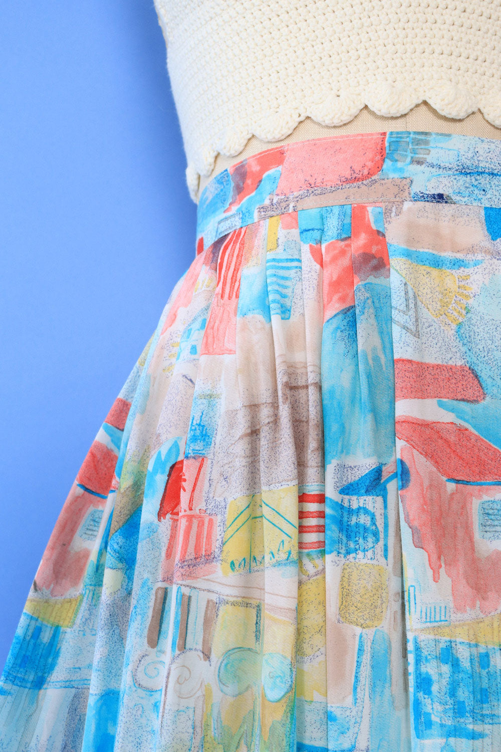 Watercolor Rayon Midi Skirt L