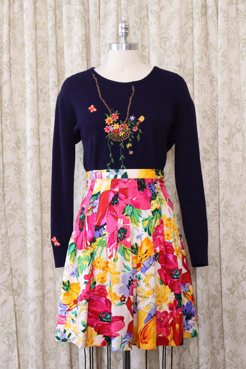 Lillie Rubin Silk Floral Skirt S