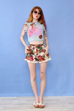Rose Denim Ruffle Shorts XS