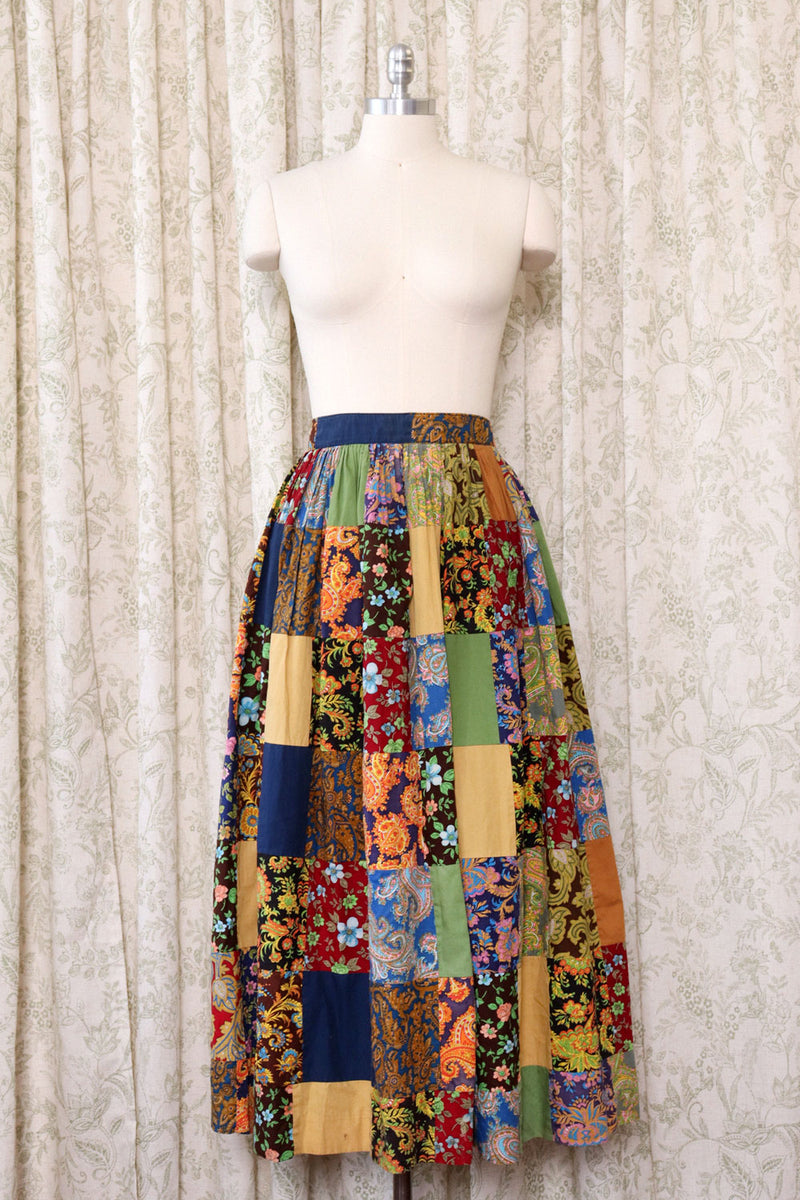 Earthy Patchwork Bohemia Skirt S