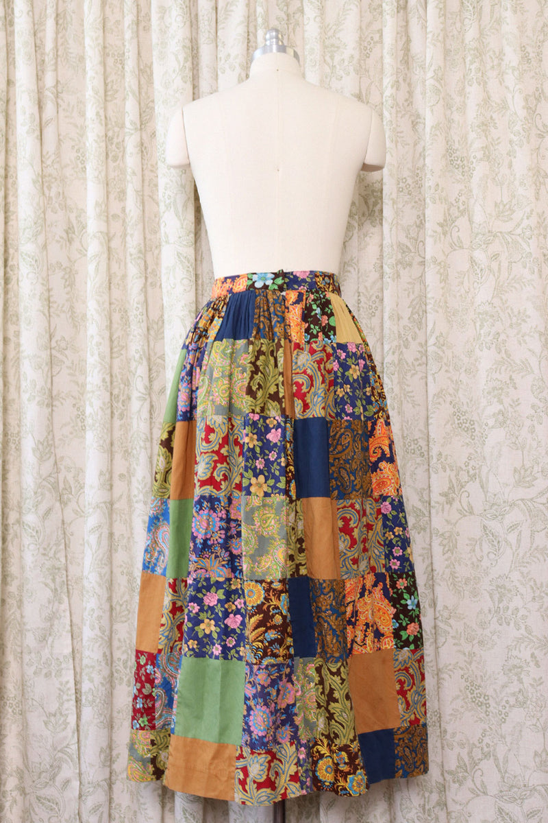 Earthy Patchwork Bohemia Skirt S