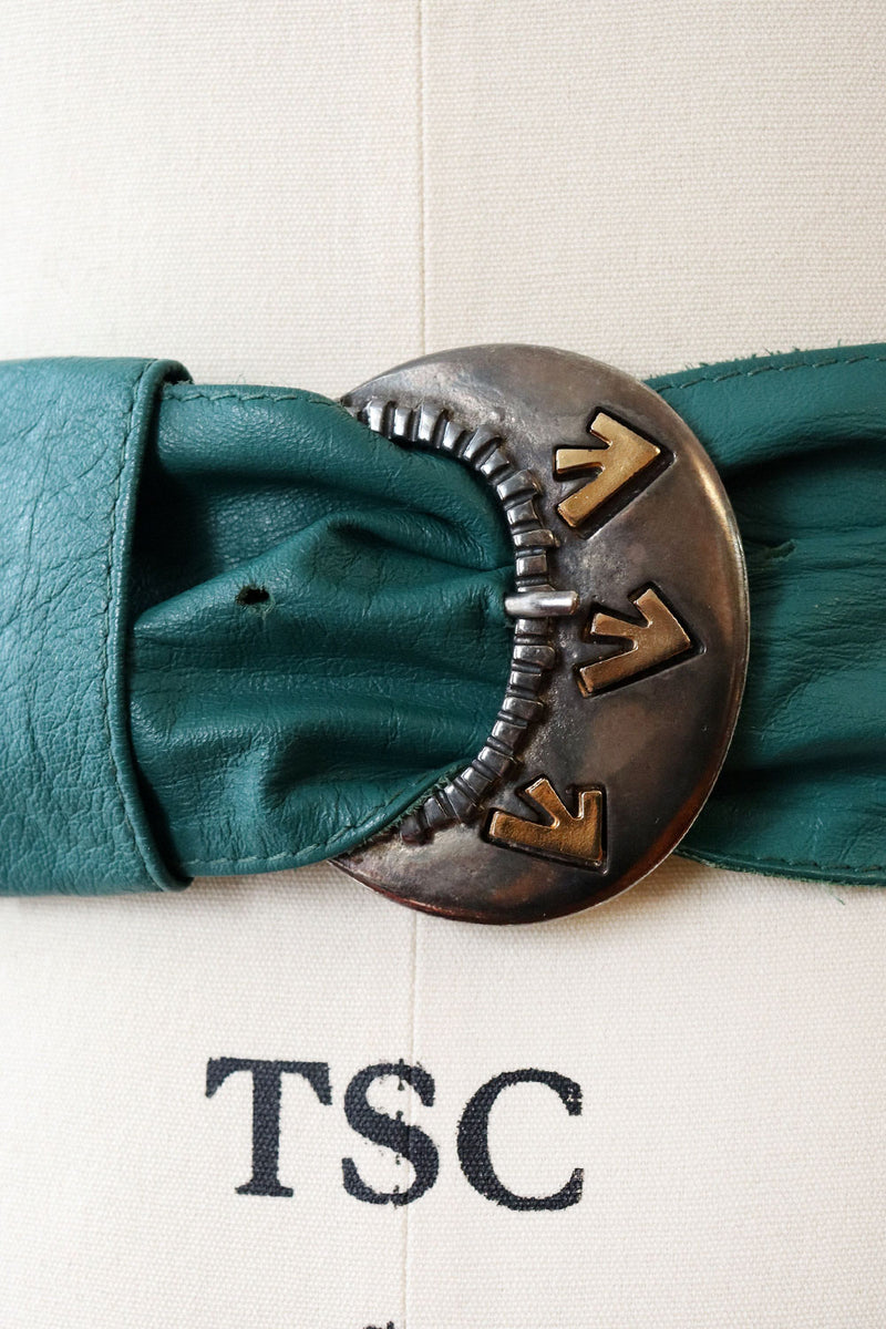 MCM Teal Leather Statement Cinch Belt