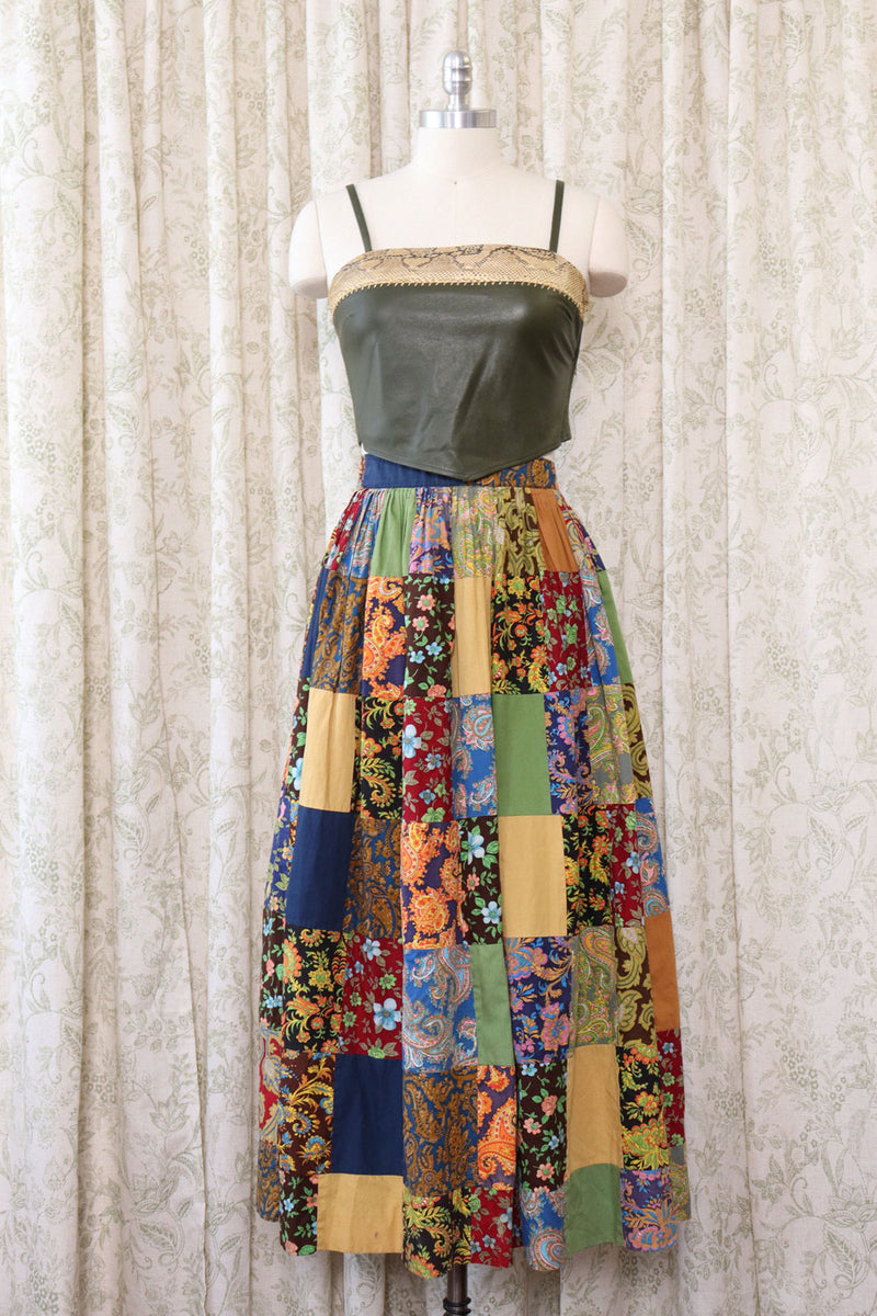Earthy Patchwork Bohemia Skirt S