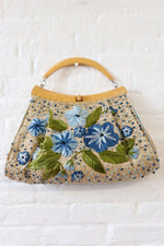 Wood Frame Raffia Embroidered Bag