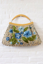 Wood Frame Raffia Embroidered Bag