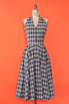 Navy Bardot Plaid Dress L