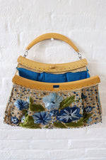 Wood Frame Raffia Embroidered Bag