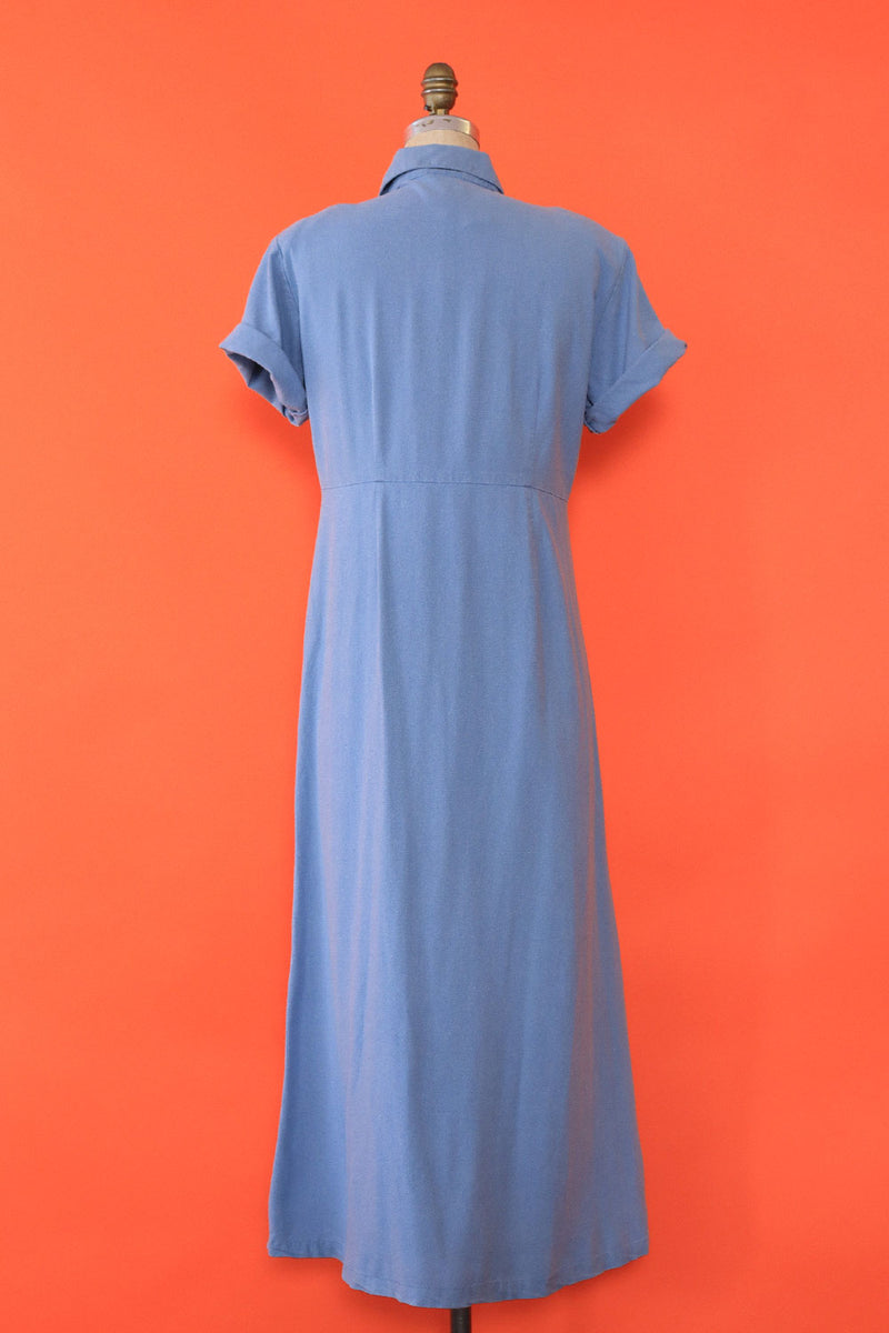 Stone Blue Silk Buttondown Dress M