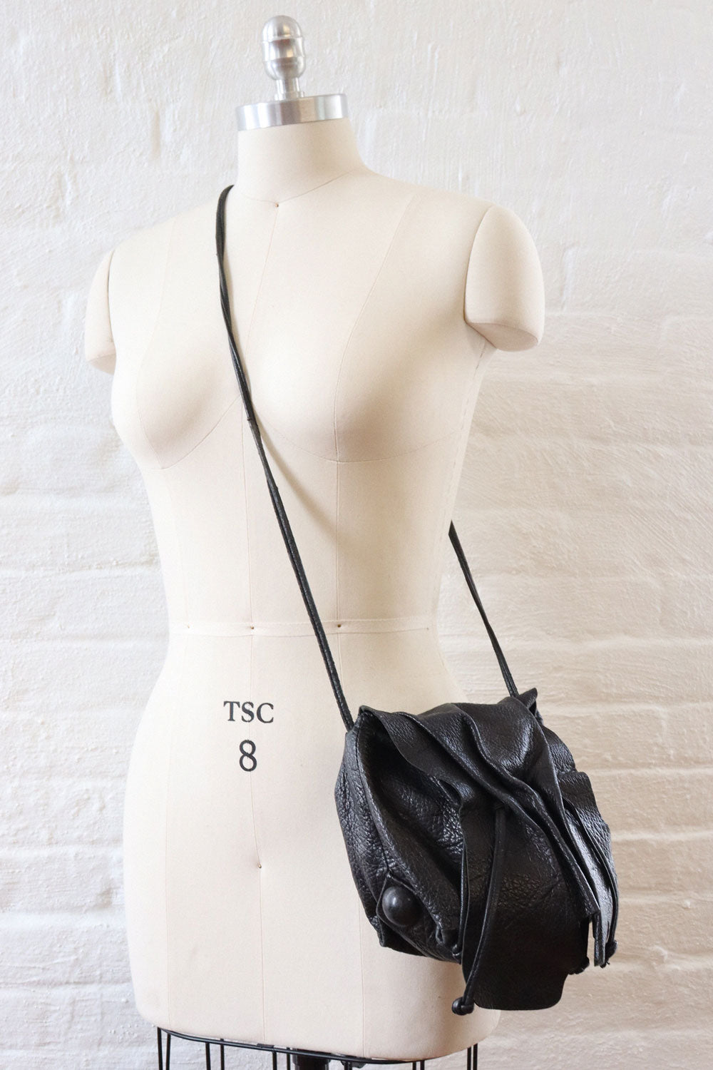 Falchi Noir Pebble Leather Cinch Bag