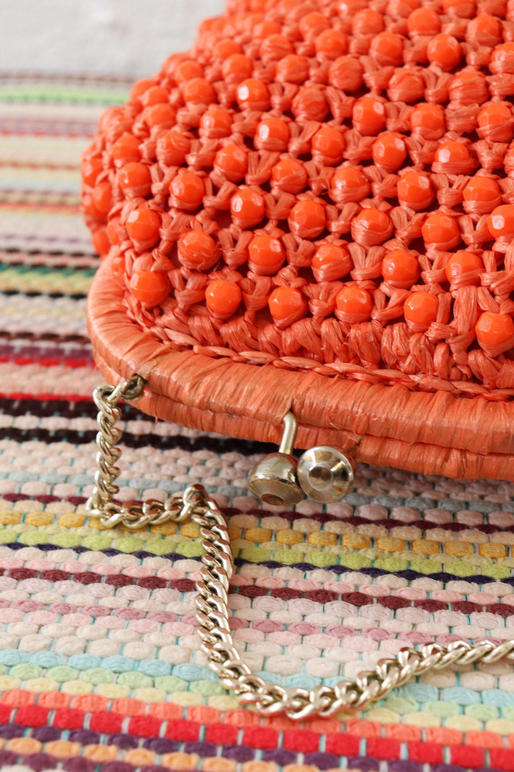 Techno Orange Beaded Raffia Purse