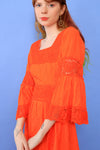 Tangerine Lace Trim Mexican Dress S