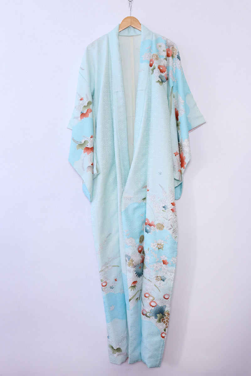 Sky Blue Golden Embroidered Kimono S-L