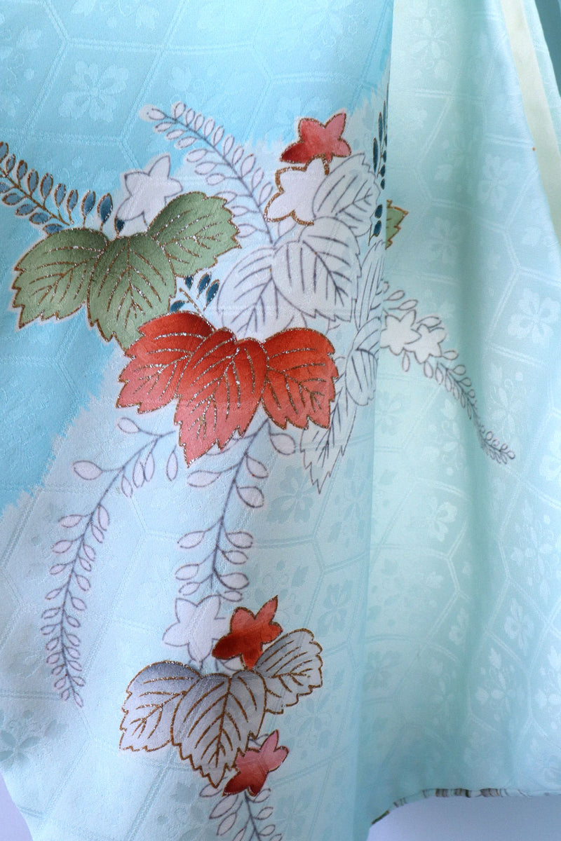 Sky Blue Golden Embroidered Kimono S-L